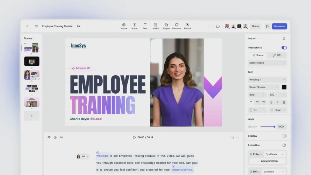 Synthesia AI Video editor