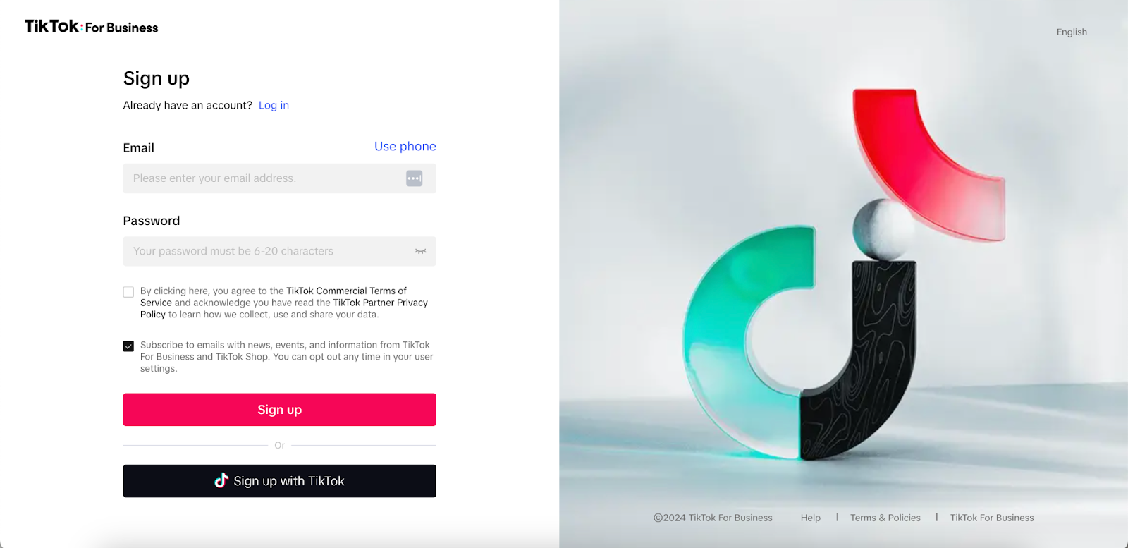 tiktok ads sign up